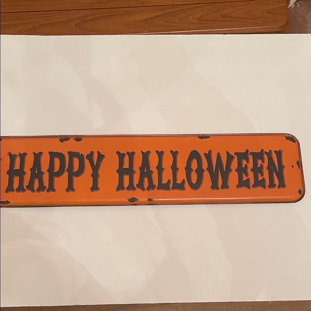 Orange Happy Halloween Metal Sign